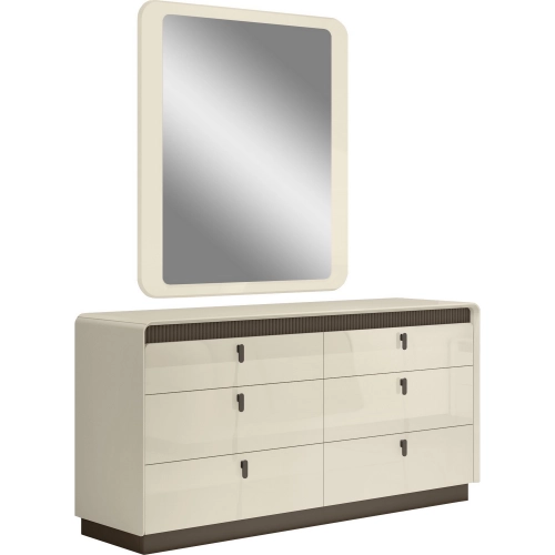 Valencia Dresser & Mirror with LED Set in Beige Lacquer & Taupe Finish